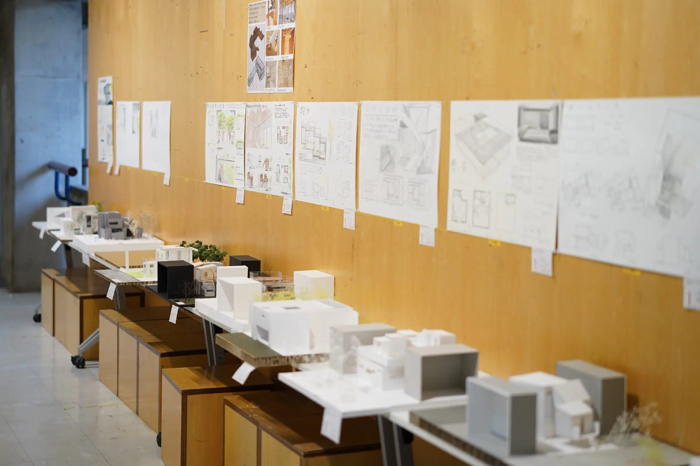 校内に展示された1年次の模型